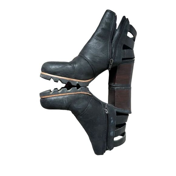 Sorel Addington Leather Strappy Back Block Heel Booties Women's Size 8 Black - Picture 3 of 14